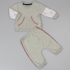 F12515: Baby Grey Melange Fleece Top & Pant Outfit (0-9 Months)